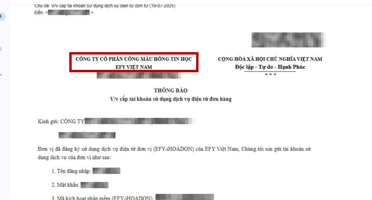 Lỗi dịch tự động trong Email khiến tên đơn vị của EFY bị thay đổi