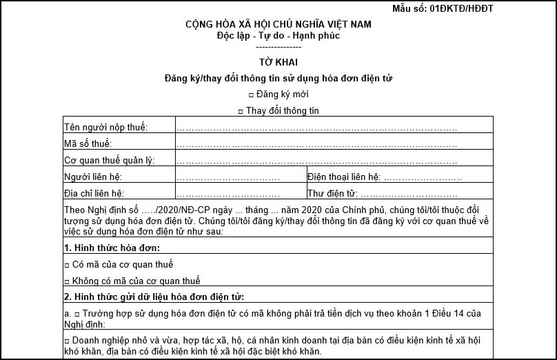 Tờ khai Mẫu số 01/ĐKTĐ-HĐĐT