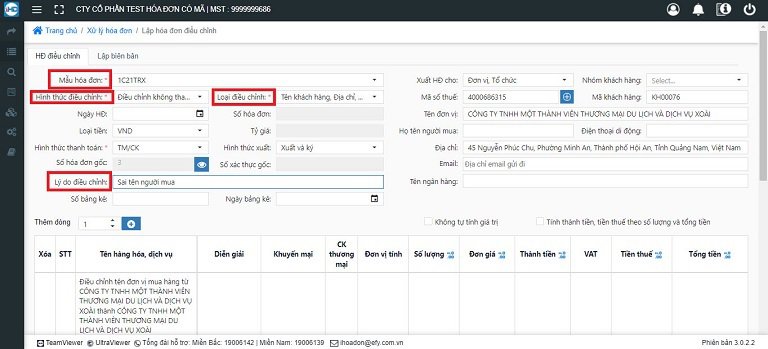 Sau đó điền các thông tin theo như một hóa đơn thông thường.