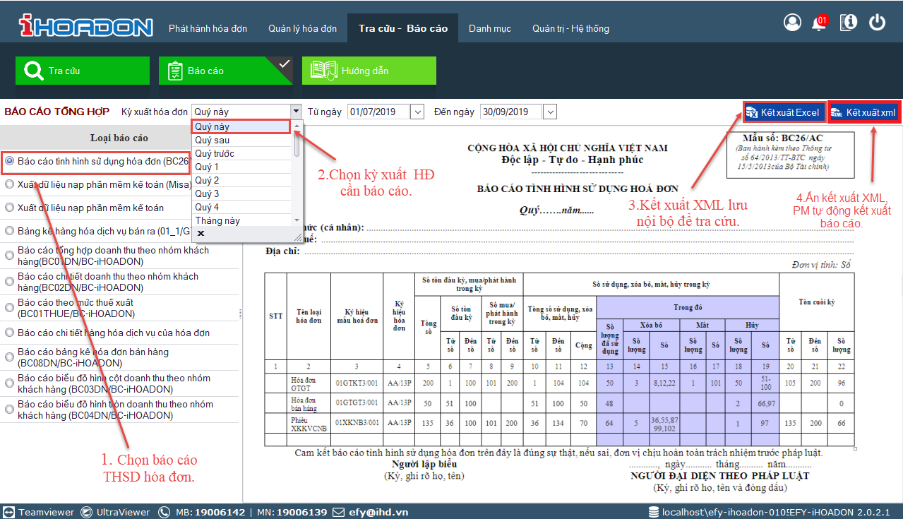 báo cáo tình hình sử dụng hóa đơn
