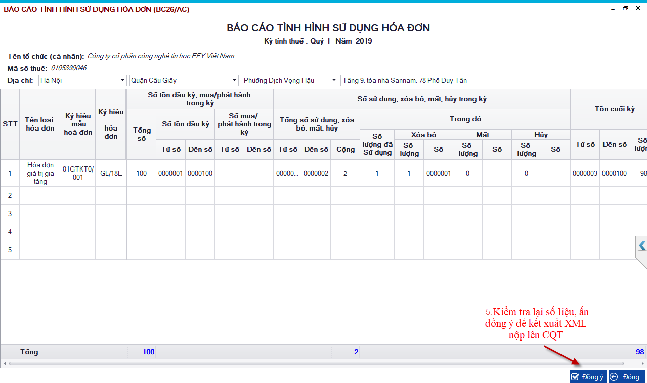 báo cáo tình hình sử dụng hóa đơn