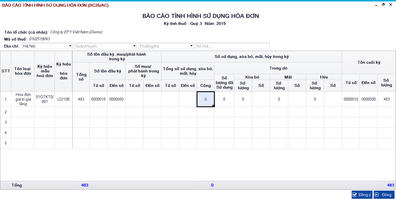 Báo cáo tình hình sử dụng hóa đơn điện tử