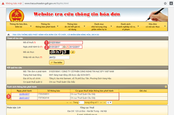 Cách tra cứu thông báo phát hành hóa đơn