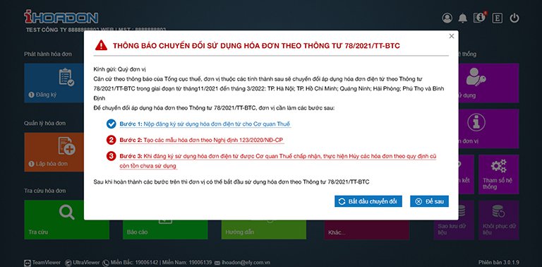 Hướng dẫn các bước chuyển đổi hoá đơn điện tử từ Thông tư 32 sang Thông tư 78 trên PM EFY-iHOADON