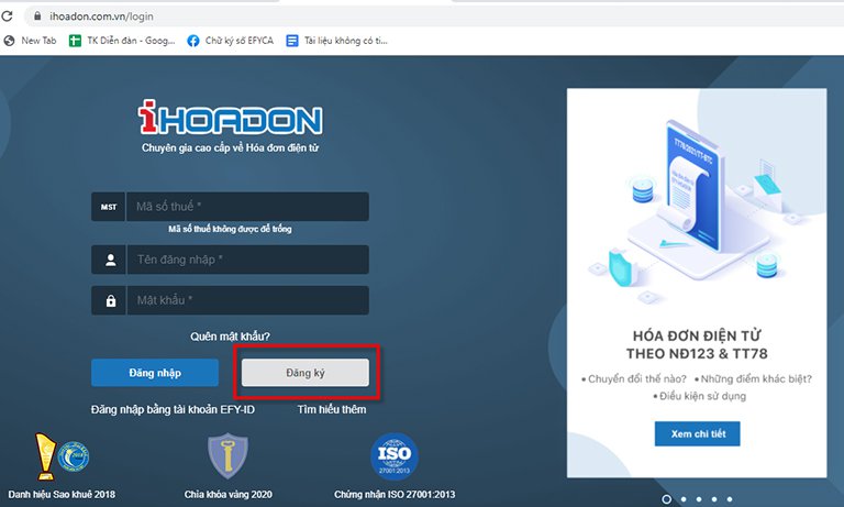 Hướng dẫn đăng ký tờ khai sử dụng hoá đơn điện tử theo Thông tư 78 không cần đăng nhập phần mềm EFY-iHOADON