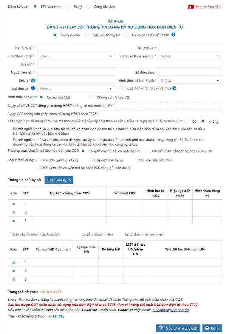 Hướng dẫn đăng ký tờ khai sử dụng hoá đơn điện tử theo Thông tư 78