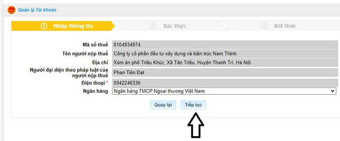 Đăng ký tài khoản ngân hàng nộp thuế điện tử