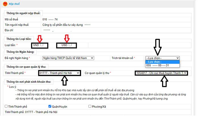 Đăng ký tài khoản ngân hàng nộp thuế điện tử