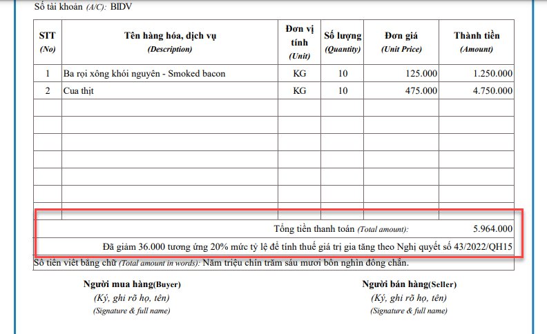 HƯỚNG DẪN LẬP HÓA ĐƠN GIẢM THUẾ THEO NQ43/2022/QH15