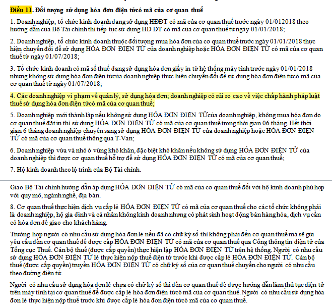 Qui định sử dụng hóa đơn điện tử